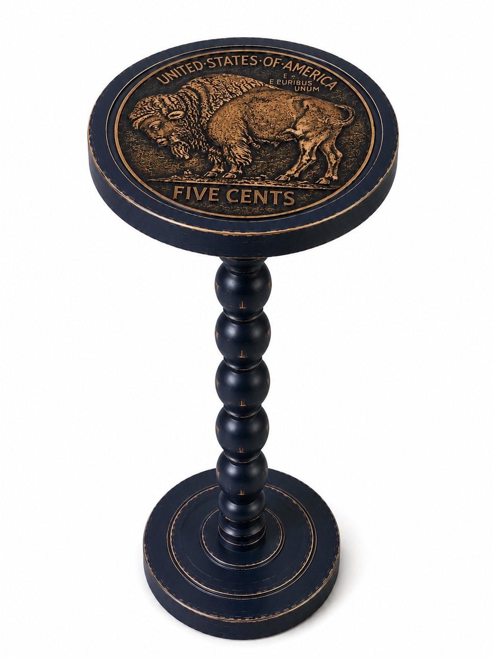 3 Day Sale! Buffalo Nickel Drink Table | Wooden Whiskey Martini Table, End Table